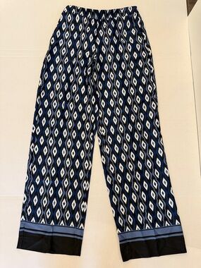 Zara Navy Blue and White Geometric Wide Leg Pants